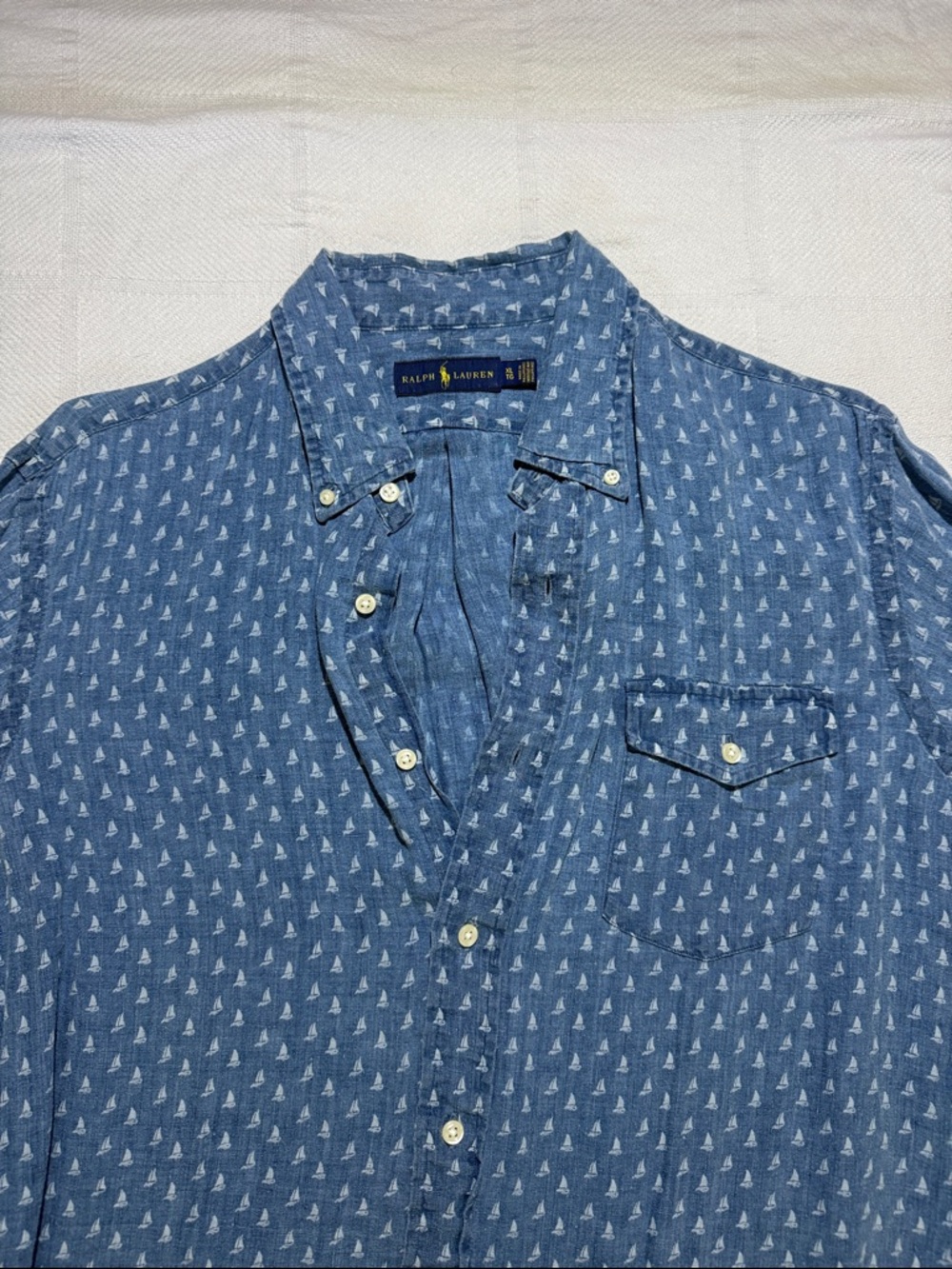 Ralph Lauren Men, XL, Blue Sailboat-Print Button-Down Shirt, 100% cotton